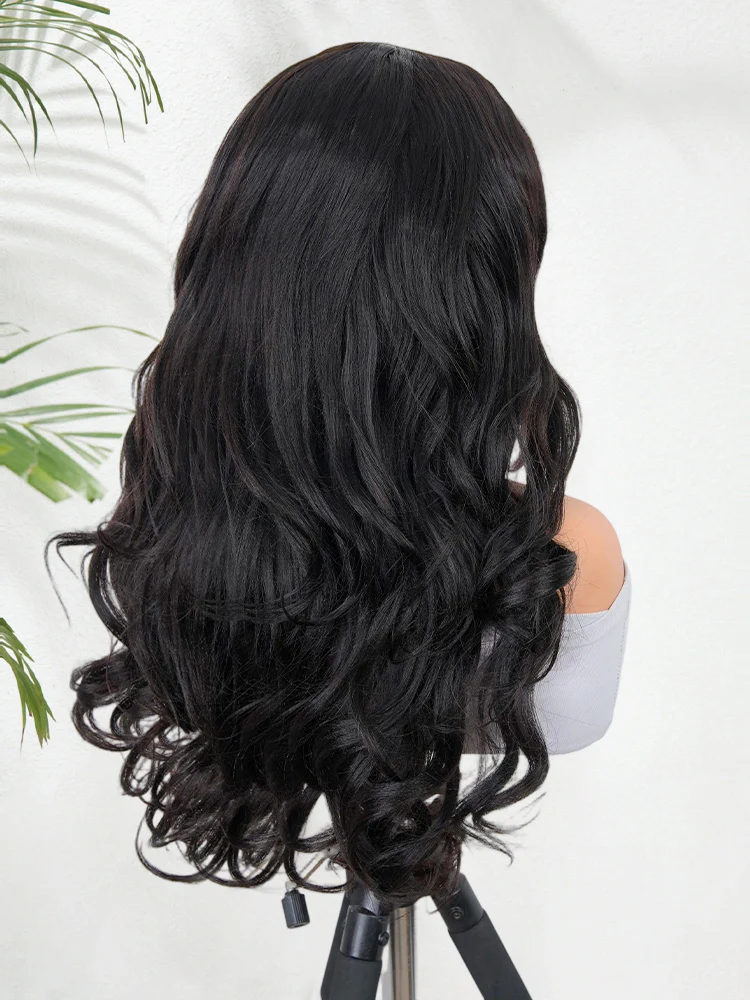 CurlyMe Pre-Styled Butterfly Cut Layered U Part Natural Black Yaki Straight Human Hair Wigs - Image 3
