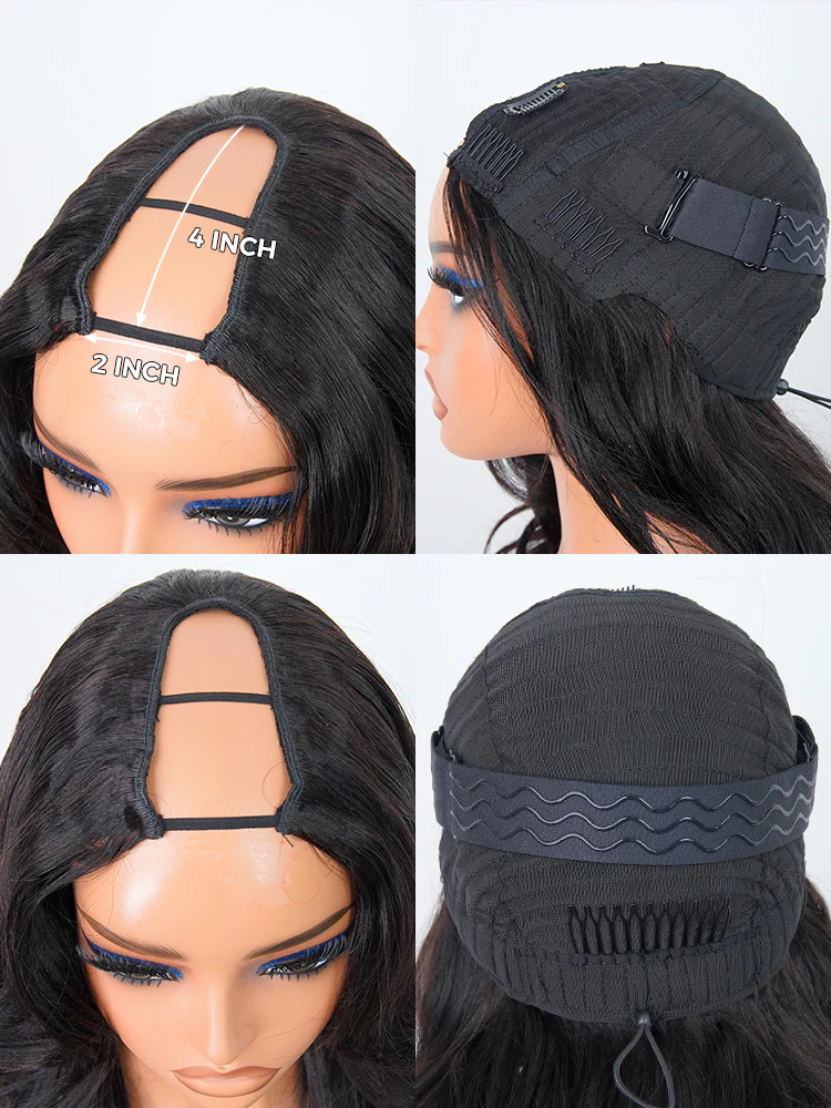 CurlyMe Pre-Styled Butterfly Cut Layered U Part Natural Black Yaki Straight Human Hair Wigs - Image 7