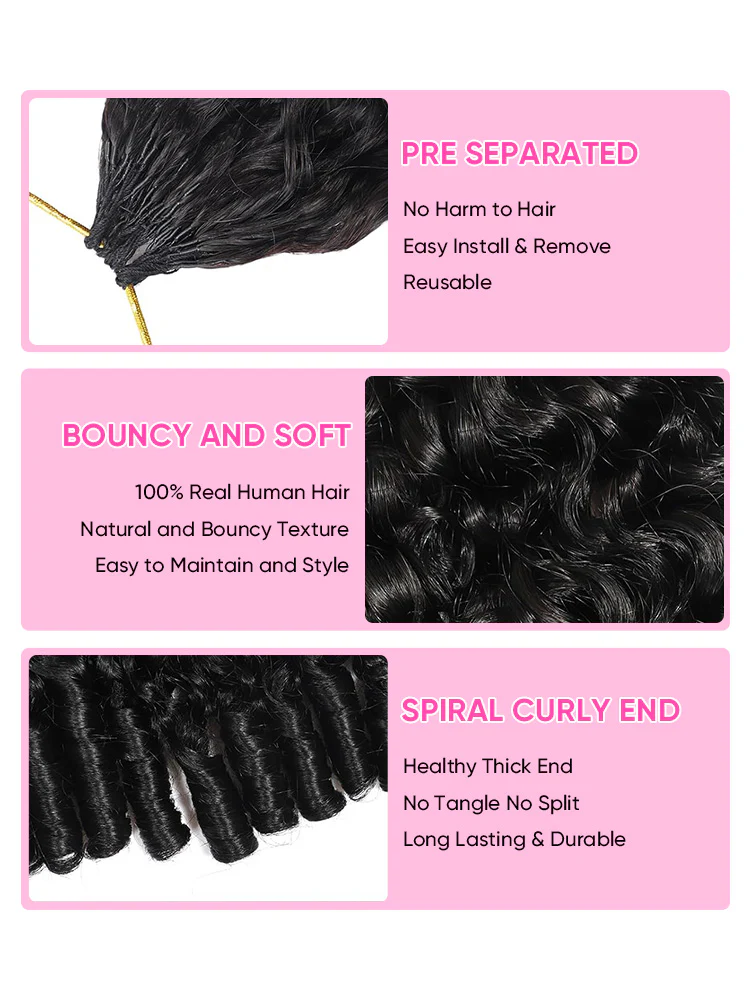 CurlyMe Premium Burmese Curly Miracle Knots Pre-Separated Feather Crochet Human Hair Knotless Boho Braids Remy Hair Extensions - Image 8