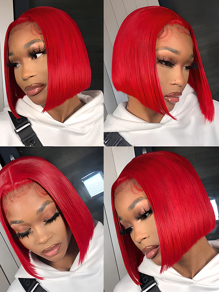 CurlyMe Hot Red Color Cheap Bob Wigs Straight Hair Lace Front Wigs - Image 2