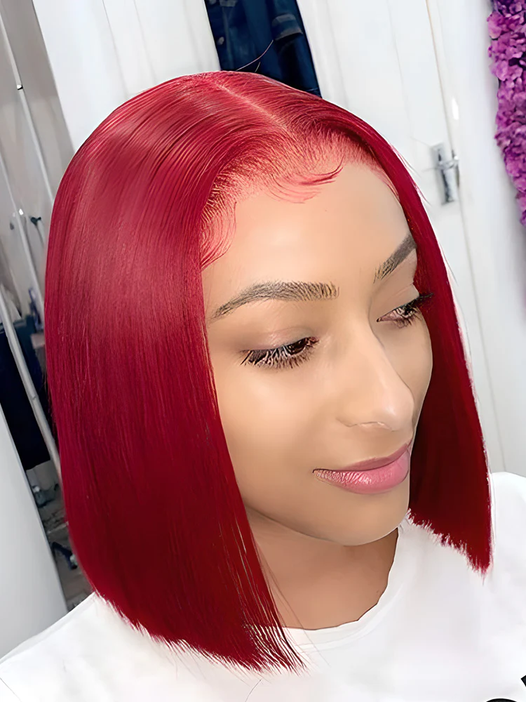 CurlyMe Hot Red Color Cheap Bob Wigs Straight Hair Lace Front Wigs - Image 3