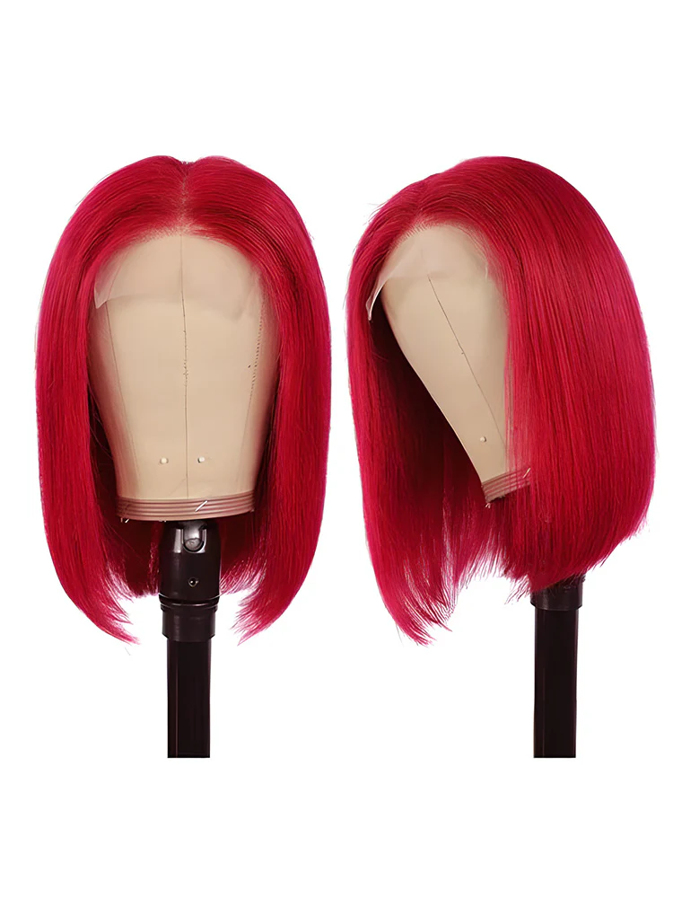 CurlyMe Hot Red Color Cheap Bob Wigs Straight Hair Lace Front Wigs - Image 5