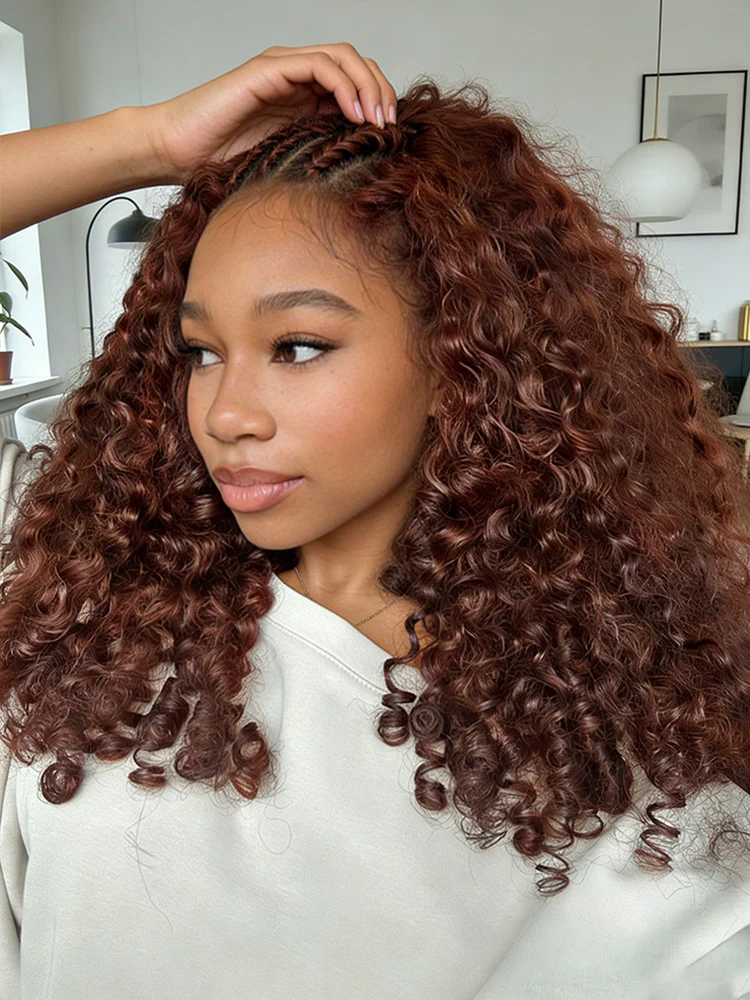 CurlyMe Reddish Brown Color Burmese Curly Miracle Knots Pre-Separated Feather Crochet Human Hair Knotless Boho Braids Remy Hair Extensions - Image 2