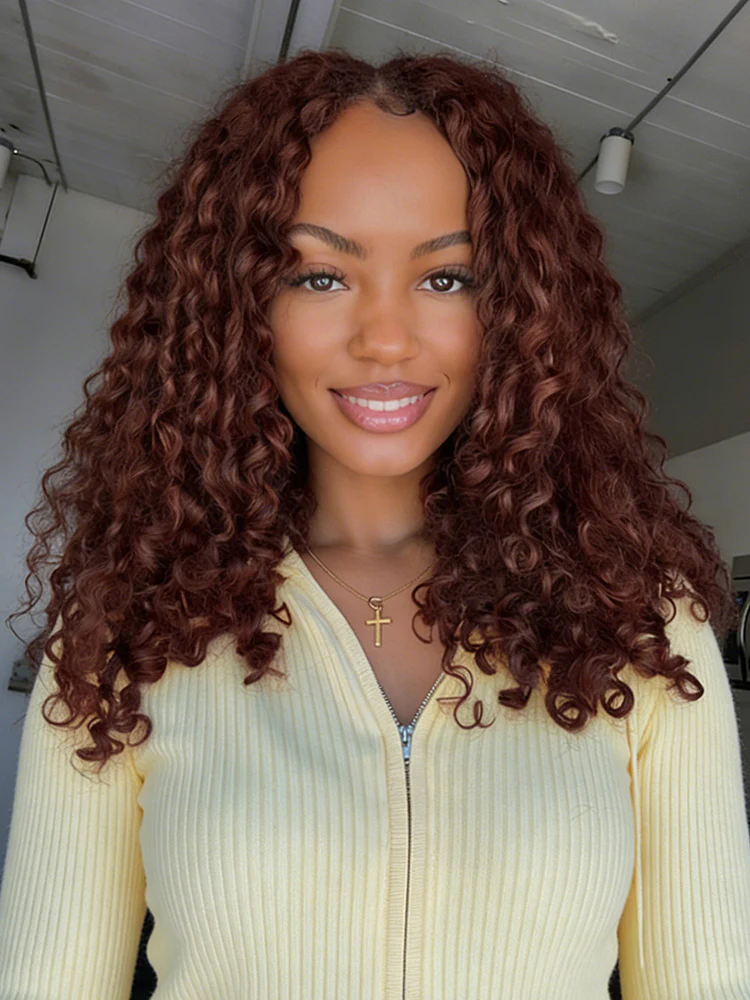 CurlyMe Reddish Brown Color Burmese Curly Miracle Knots Pre-Separated Feather Crochet Human Hair Knotless Boho Braids Remy Hair Extensions - Image 4