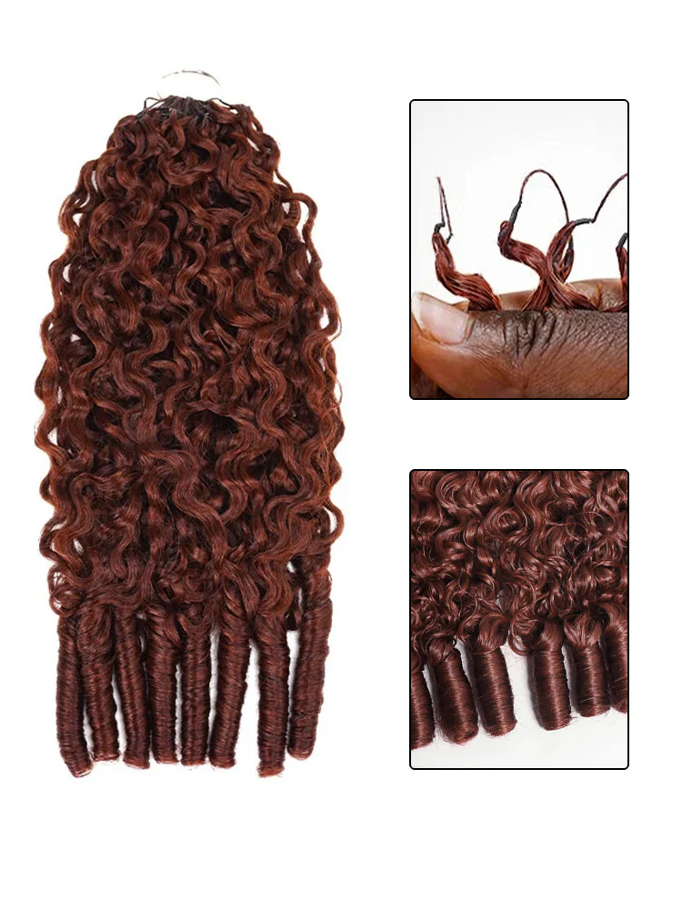 CurlyMe Reddish Brown Color Burmese Curly Miracle Knots Pre-Separated Feather Crochet Human Hair Knotless Boho Braids Remy Hair Extensions - Image 5