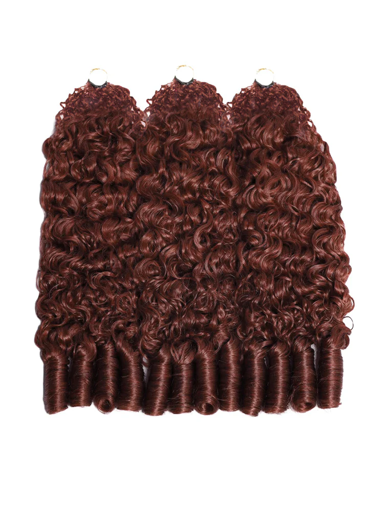 CurlyMe Reddish Brown Color Burmese Curly Miracle Knots Pre-Separated Feather Crochet Human Hair Knotless Boho Braids Remy Hair Extensions - Image 6