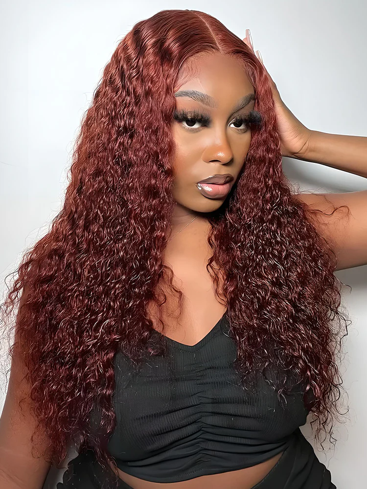 CurlyMe Pre-Plucked Wear Go Glueless Reddish Brown Water Wave Hair Pre-cut Lace - Image 9