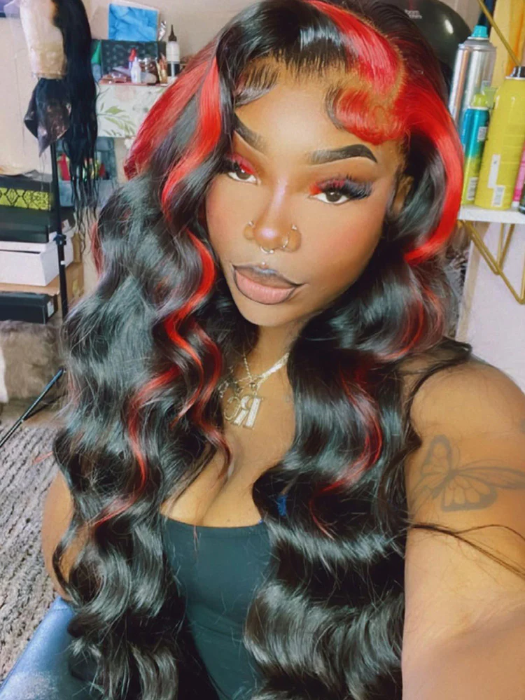 CurlyMe Skunk Stripe Hair Straight Honey Blonde Highlights 13x4 Lace Front Wigs Human Hair - Image 3