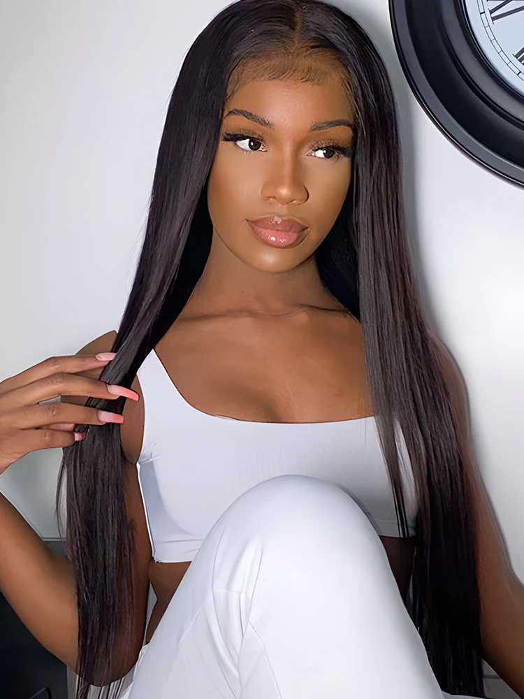 CurlyMe Straight Virgin Hair 5x5 Swiss Lace Closure Wigs Pre Plucked For Women - Image 4