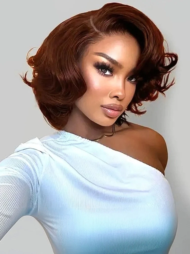 CurlyMe Wear Go Blow Out Brown Color Straight Human Hair Bob Glueless Wig
