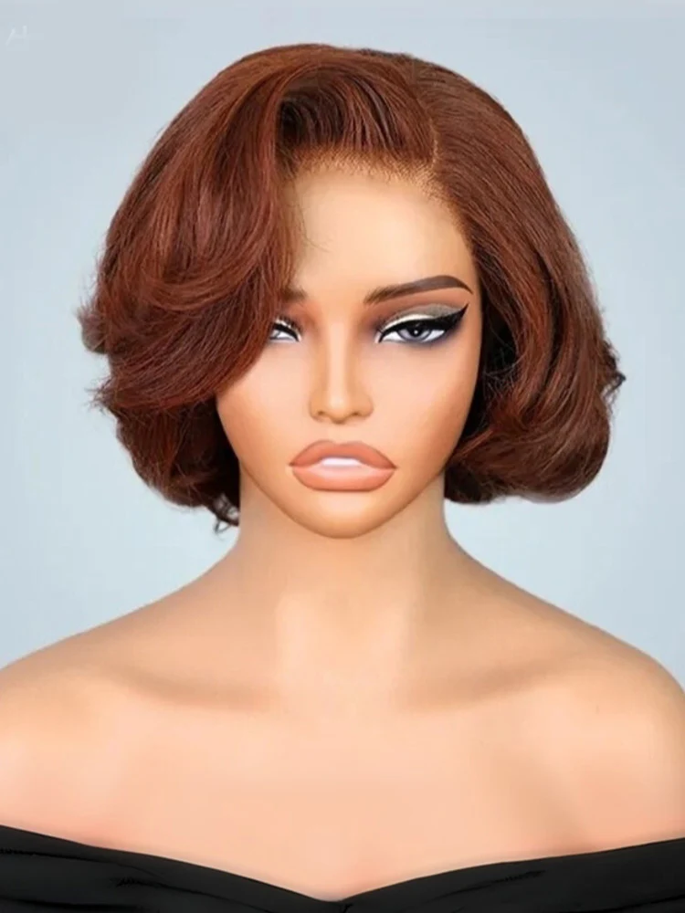 CurlyMe Wear Go Blow Out Brown Color Straight Human Hair Bob Glueless Wig - Image 2