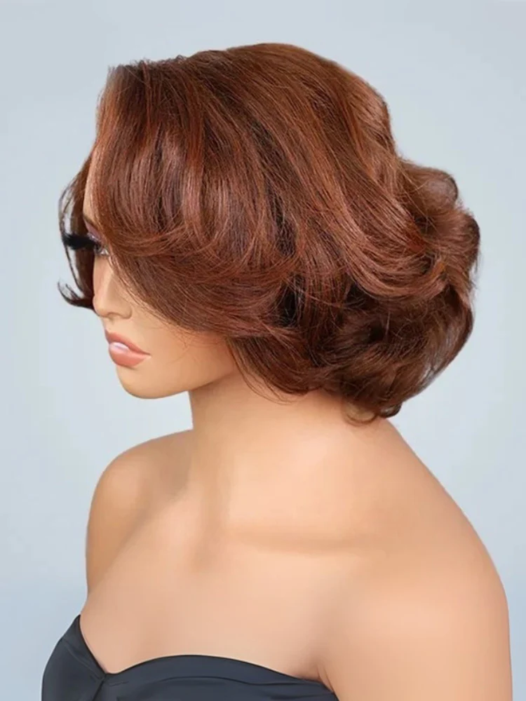 CurlyMe Wear Go Blow Out Brown Color Straight Human Hair Bob Glueless Wig - Image 4