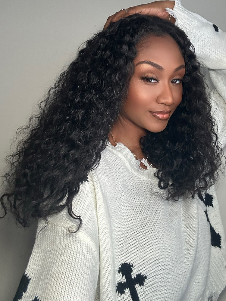 CurlyMe 3 In 1 Half Wig Water Wave Glueless Install Half Wig With Adjustable String Beginner Friendly For Tiktok