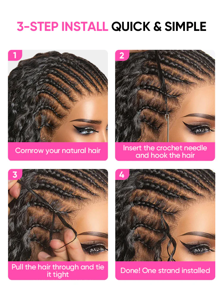CurlyMe Pre-Separated Miracle Knots Feather Crochet Human Hair for Boho Braids Lightweight Reusable Remy Hair Extensions Protective Style for Women Natural Black Color - Image 10