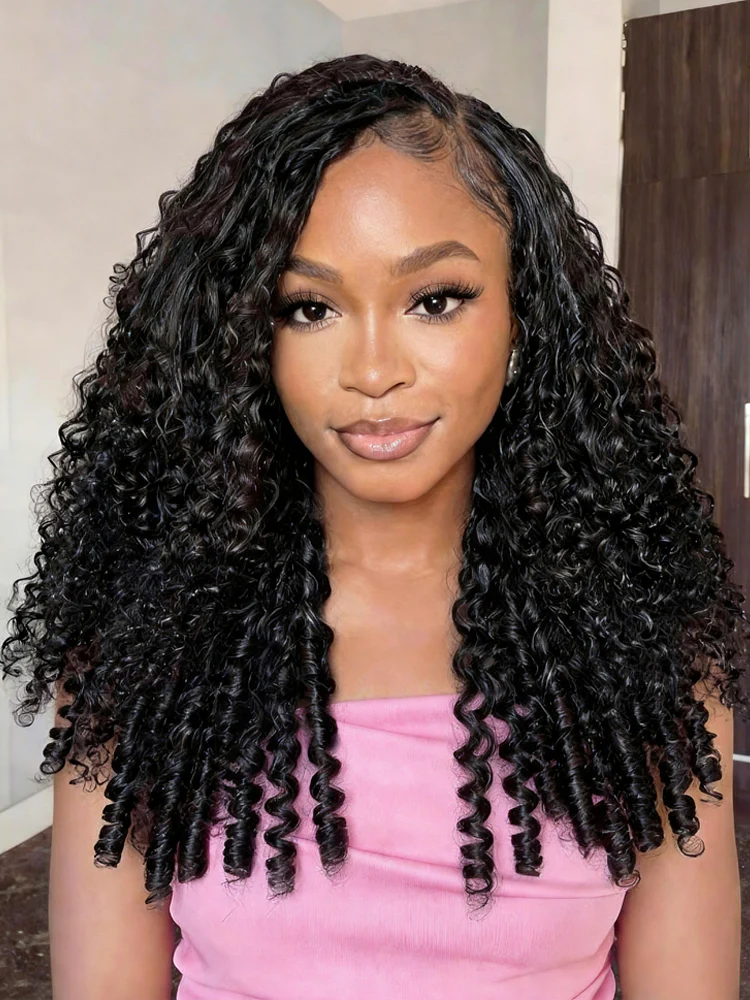 CurlyMe Pre-Separated Miracle Knots Feather Crochet Human Hair for Boho Braids Lightweight Reusable Remy Hair Extensions Protective Style for Women Natural Black Color - Image 4
