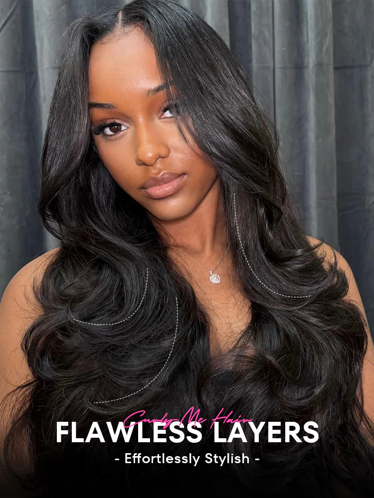 CurlyMe Pre-Styled Butterfly Cut Layer Yaki Straight Human Hair 7x5 Pre-cut HD Lace Wear Go Glueless Wigs - Image 5