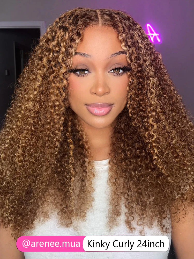 CurlyMe Wear Go Glueless Highlights Ombre Hair Pre-cut Lace Kinky Curly Wig For Tiktok
