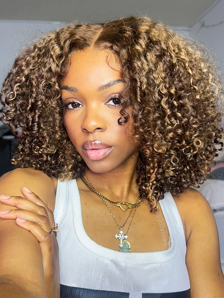 CurlyMe Wear Go Glueless Highlights Ombre Hair Pre-cut Lace Kinky Curly Wig For Tiktok - Image 4