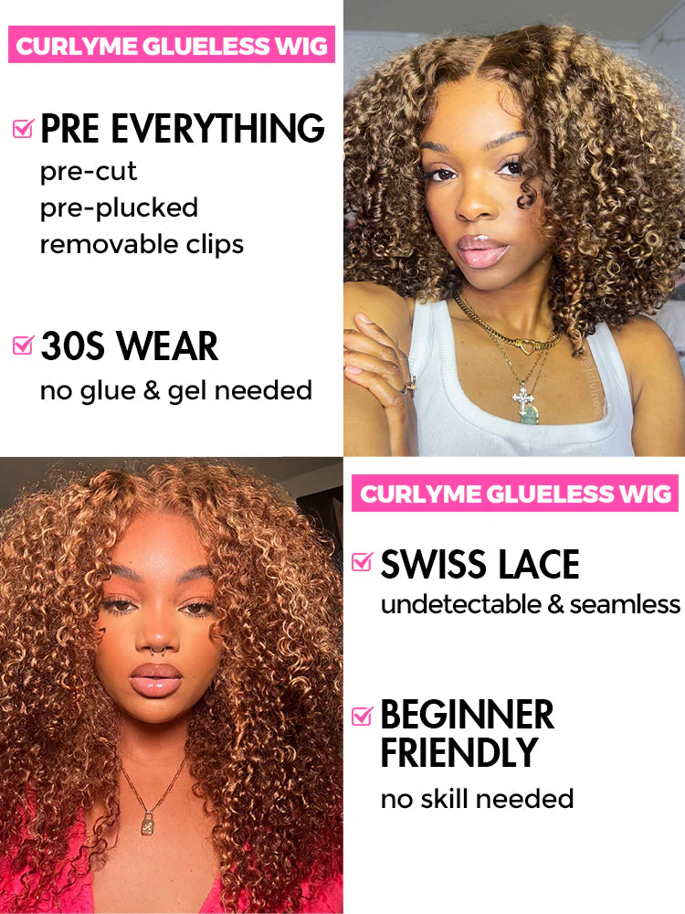 CurlyMe Wear Go Glueless Highlights Ombre Hair Pre-cut Lace Kinky Curly Wig For Tiktok - Image 8