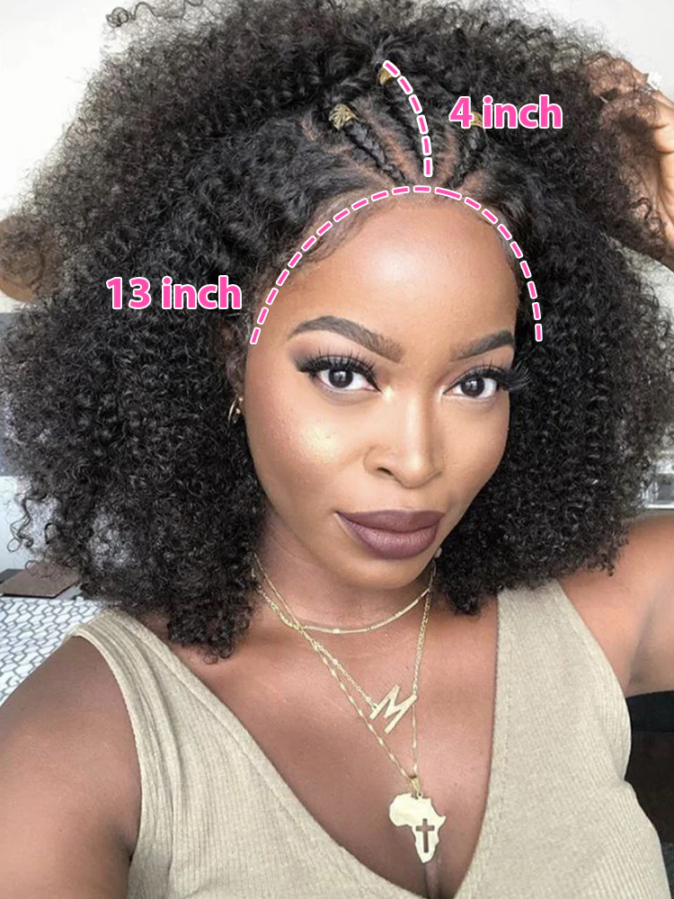 CurlyMe Afro Kinky Curly Hair Pre-bleached Swiss 13x4 HD Lace Front Wig Human Hair Pre plucked Wigs - Image 2