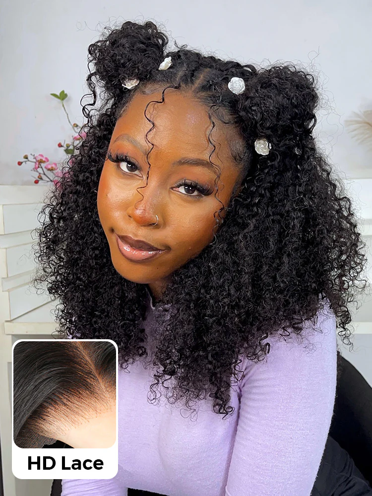 CurlyMe Afro Kinky Curly Hair Pre-bleached Swiss 13x4 HD Lace Front Wig Human Hair Pre plucked Wigs - Image 3