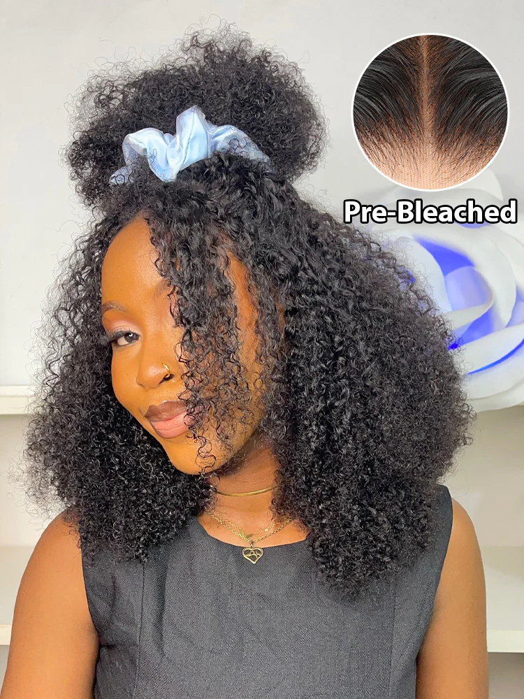 CurlyMe Afro Kinky Curly Hair Pre-bleached Swiss 13x4 HD Lace Front Wig Human Hair Pre plucked Wigs - Image 4