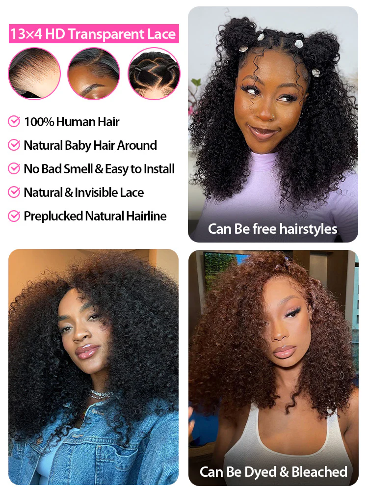 CurlyMe Afro Kinky Curly Hair Pre-bleached Swiss 13x4 HD Lace Front Wig Human Hair Pre plucked Wigs - Image 6