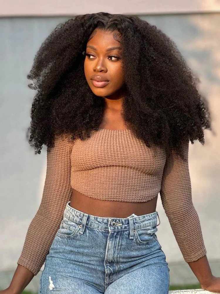 CurlyMe Afro Kinky Curly Hair Pre-bleached Swiss 13x4 HD Lace Front Wig Human Hair Pre plucked Wigs - Image 7