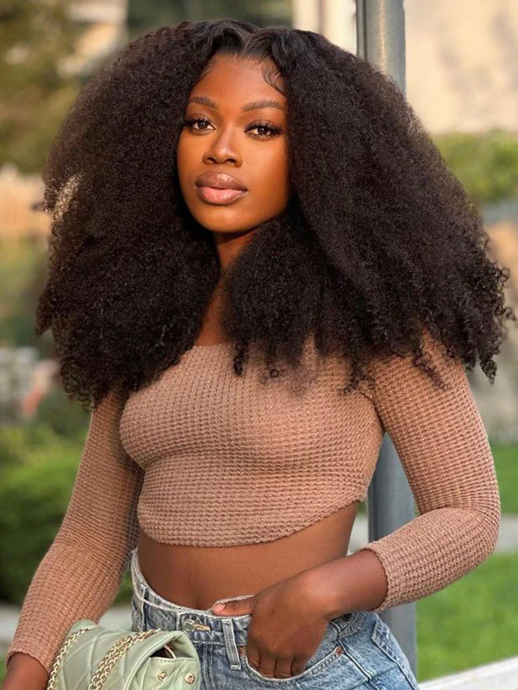 CurlyMe Afro Kinky Curly Hair Pre-bleached Swiss 13x4 HD Lace Front Wig Human Hair Pre plucked Wigs - Image 9