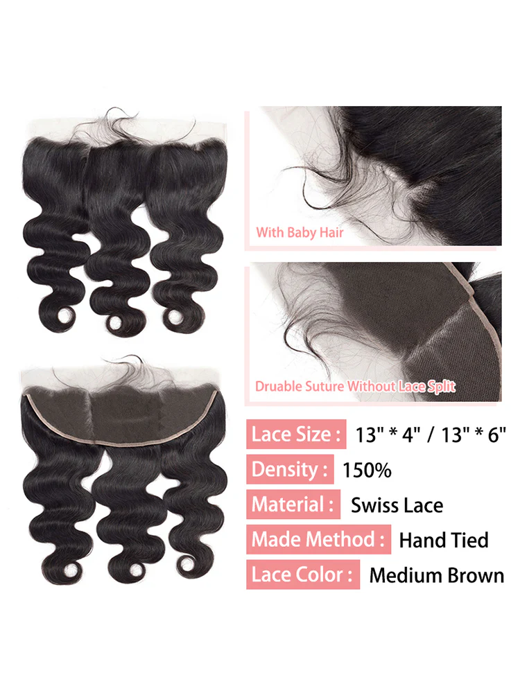CurlyMe Body Wave Virgin Human Hair 3 Bundles With 13x4 Frontal Natural Black - Image 4
