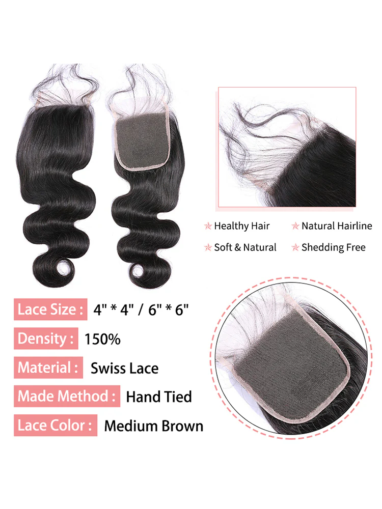 CurlyMe Body Wave Human Hair 4 Bundles with 4x4 Lace Closure - Image 5