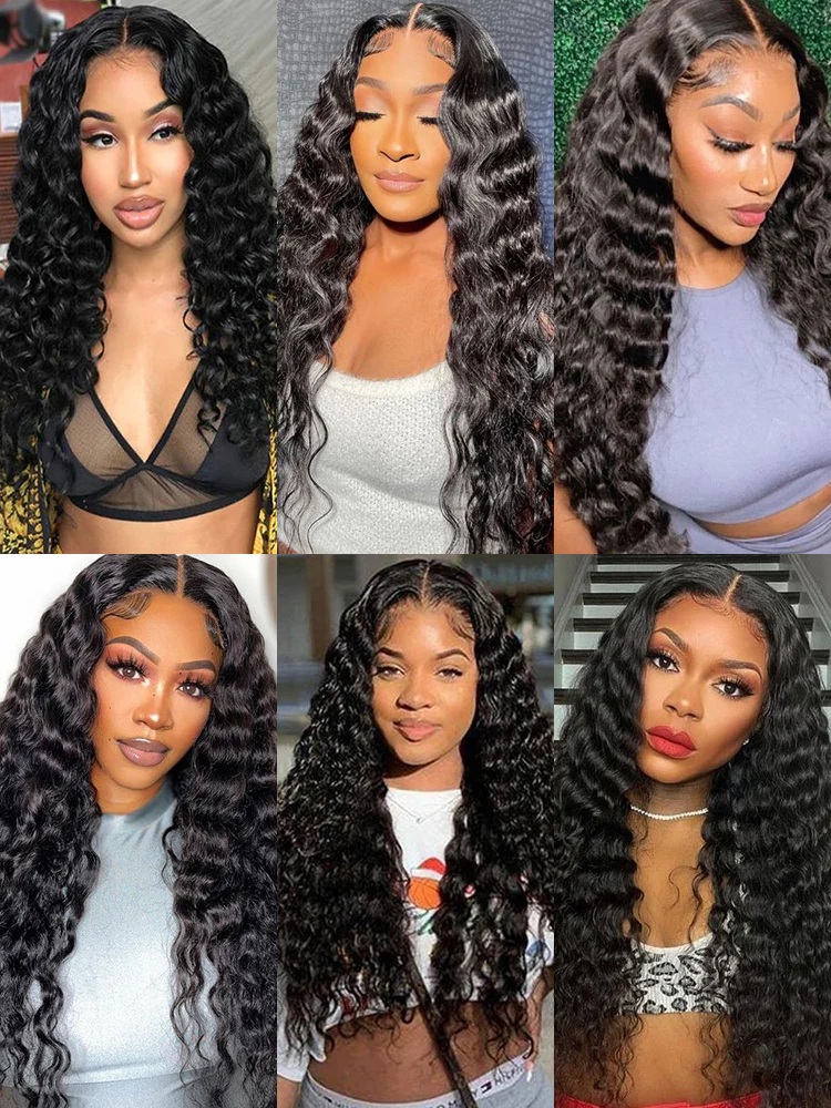 CurlyMe Deep Wave Human Hair 3 Bundles With 13x4 Lace Frontal Natural Black - Image 3