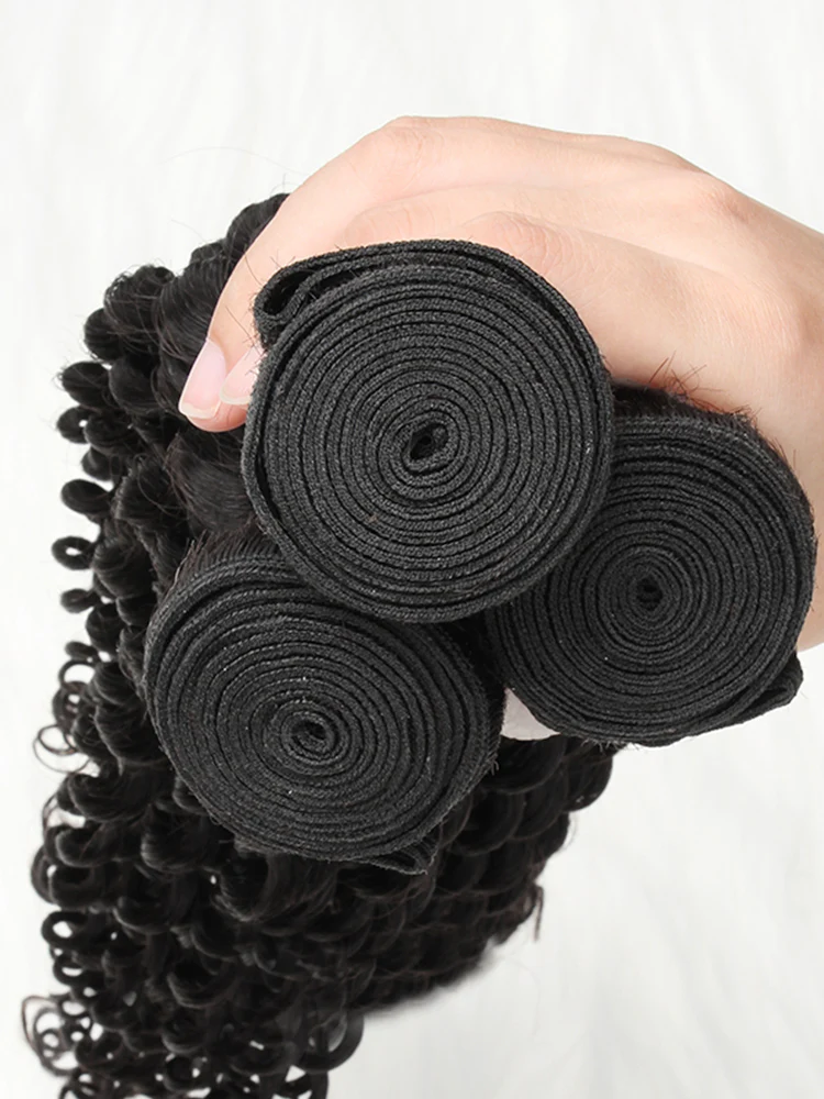 CurlyMe Deep Wave Human Hair 4 Bundles with 13x4 Lace Frontal Natural Black - Image 6