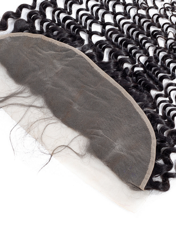 CurlyMe Deep Wave Virgin Human Hair 13x4 Lace Frontal Natural Black - Image 3