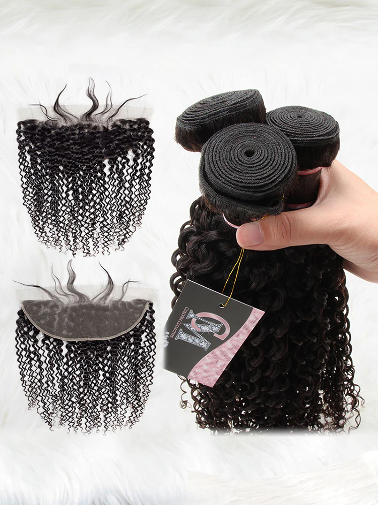 CurlyMe Kinky Curly Virgin Human Hair 3 Bundles With 13x4 Frontal Natural Black - Image 5