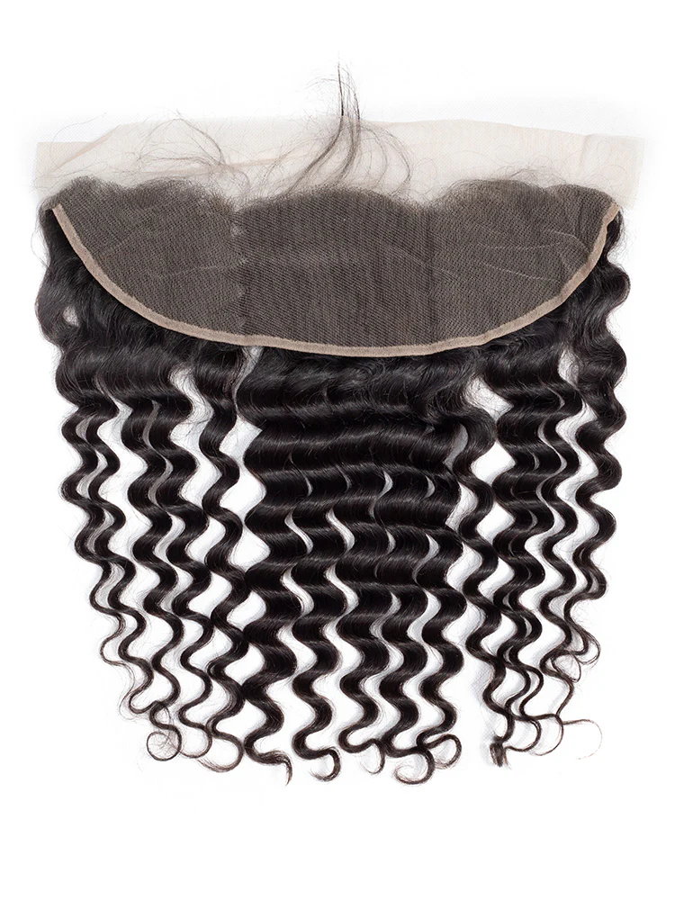 CurlyMe Loose Deep Wave Virgin Human Hair 13x4 Lace Frontal Natural Black - Image 2
