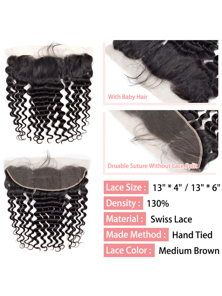 CurlyMe Loose Deep Wave Virgin Human Hair 13x4 Lace Frontal Natural Black - Image 4