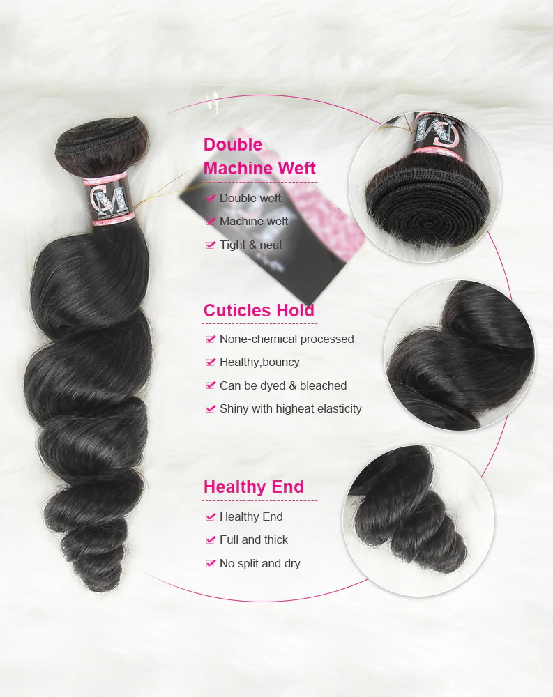 CurlyMe Loose Wave Virgin Human Hair 4 Bundles with 13x4 Frontal Natural Black - Image 3