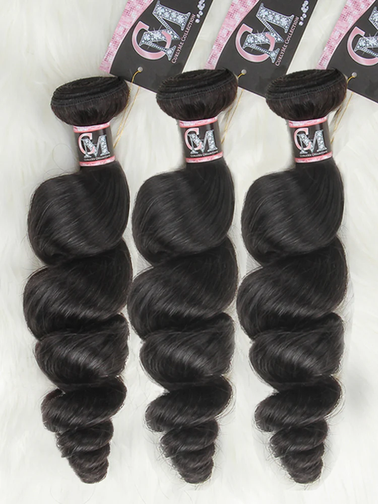 CurlyMe Loose Wave Virgin Human Hair 4 Bundles with 4x4 Closure Natural Black - Image 5