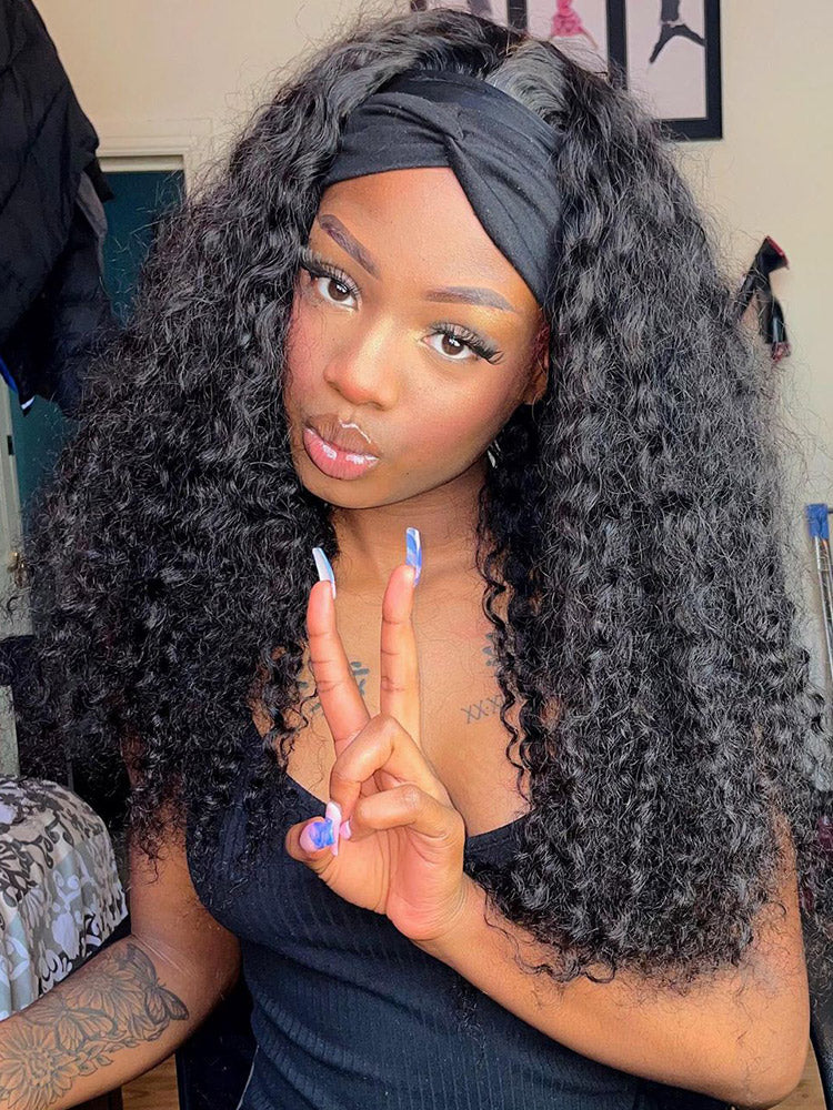 CurlyMe Deep Wave Headband Wig Human Hair 180% Density Thick Non Lace Wigs - Image 5