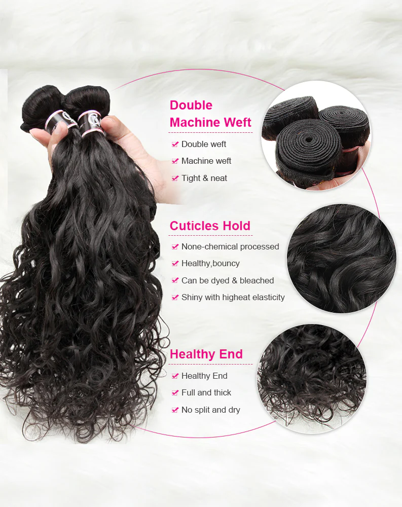 CurlyMe Natural Wave Virgin Human Hair 4 Bundles with 13x4 Frontal Natural Black - Image 4