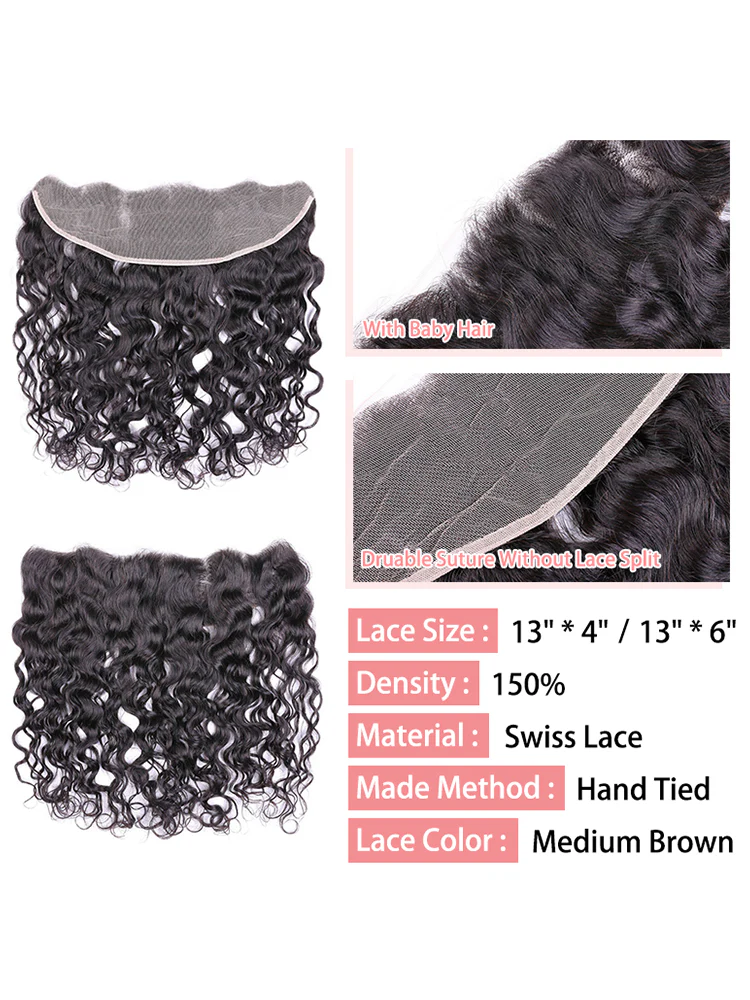 CurlyMe Natural Wave Virgin Human Hair 4 Bundles with 13x4 Frontal Natural Black - Image 5