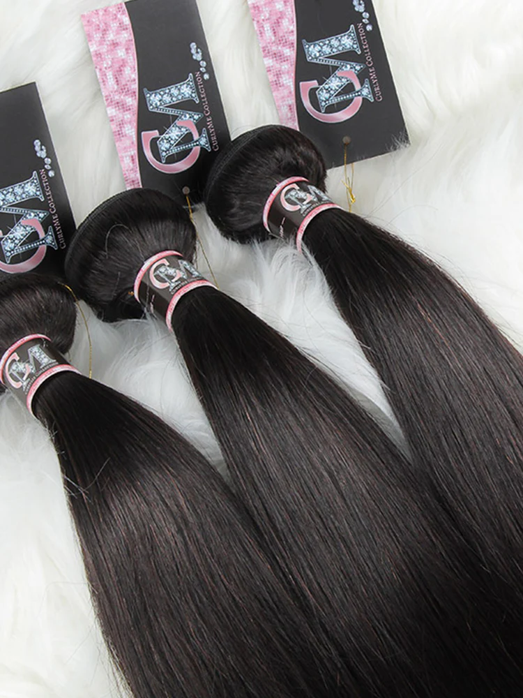 CurlyMe Straight Virgin Human Hair 3 Bundles With 13x4 Frontal Natural Black - Image 7
