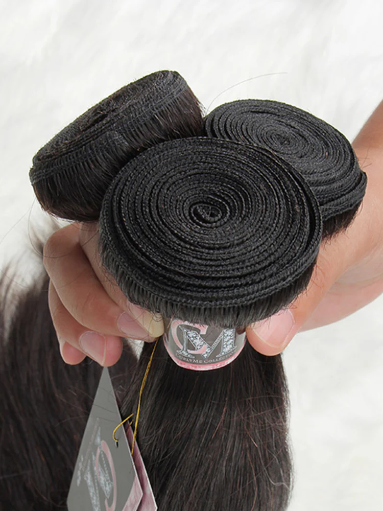 CurlyMe Straight Virgin Human Hair 3 Bundles With 4x4 Closure Natural Black - Image 8