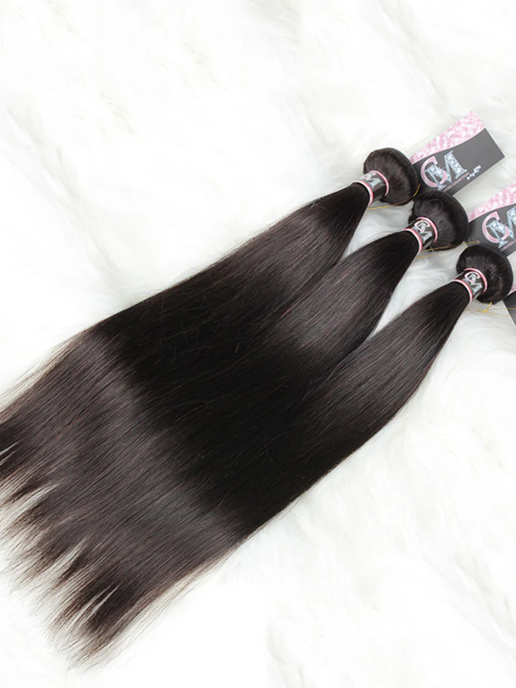 CurlyMe Straight Virgin Human Hair 3 Bundles With 4x4 Closure Natural Black - Image 9
