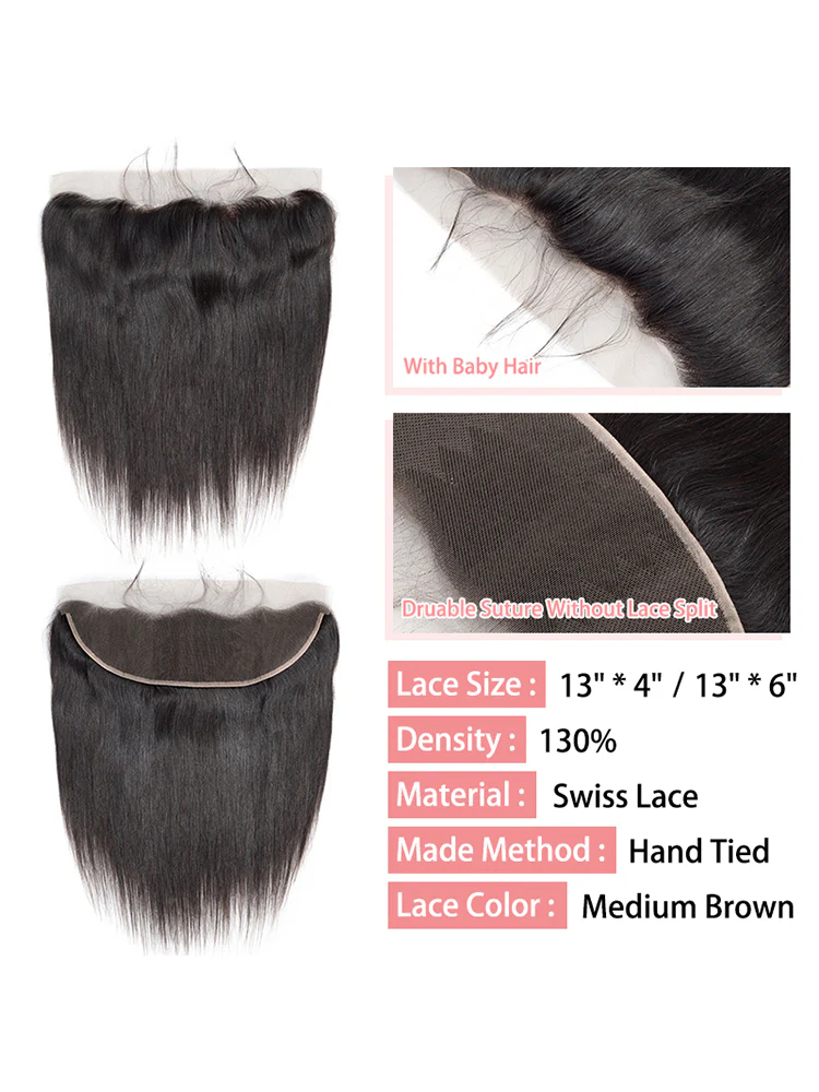 CurlyMe Straight Virgin Human Hair 4 Bundles with 13x4 Frontal Natural Black - Image 4