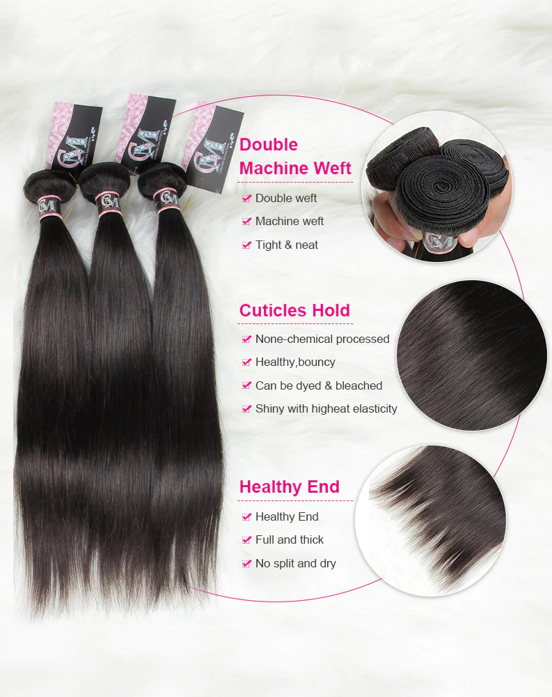 CurlyMe Straight Virgin Human Hair 4 Bundles with 13x4 Frontal Natural Black - Image 5