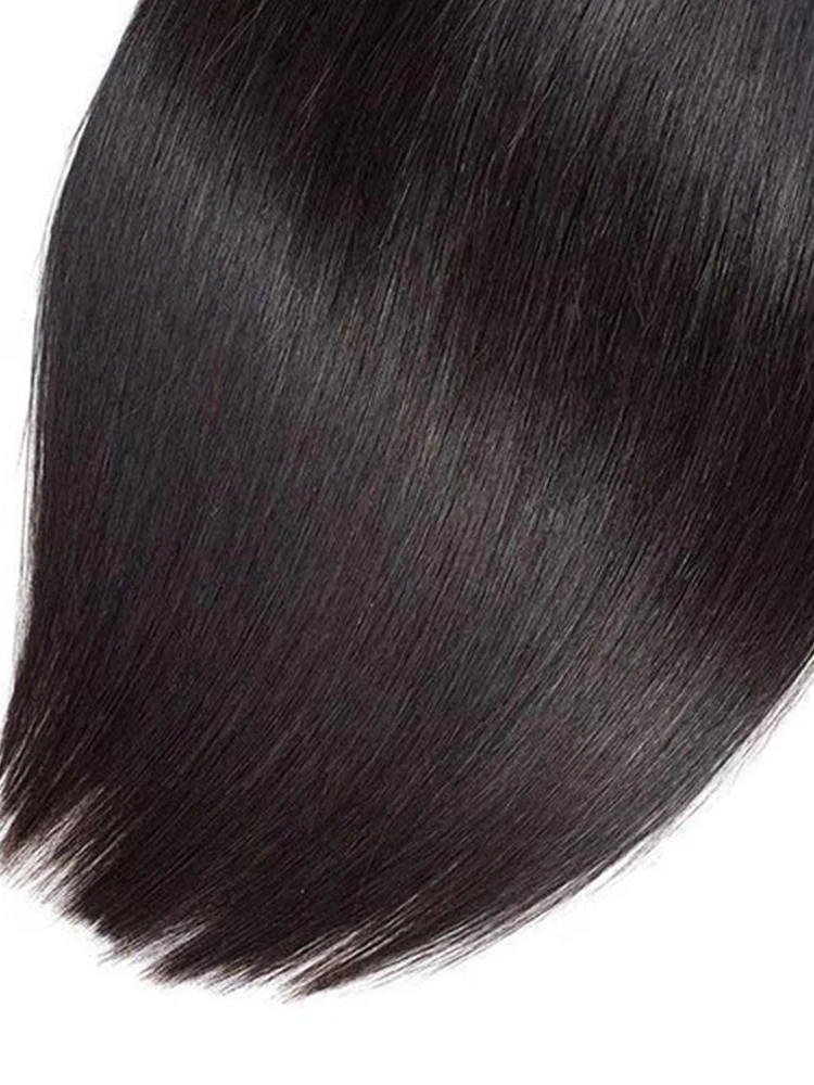 CurlyMe Straight Virgin Human Hair 4 Bundles with 13x4 Frontal Natural Black - Image 8