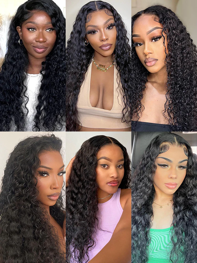 CurlyMe Water Wave Virgin Human Hair 3 Bundles With 13x4 Frontal Natural Black - Image 3