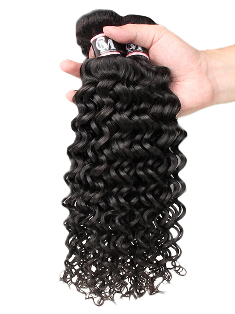 CurlyMe Water Wave Virgin Human Hair 3 Bundles With 13x4 Frontal Natural Black - Image 4